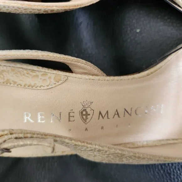 Rene Mancini Cream Leather Reptile Skin Heels Slingback Shoes 35.5 Vintage - Picture 3 of 9